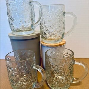 Princess House Fantasia Clear Glass Mug Set with Intricate Design Set of 4‼️